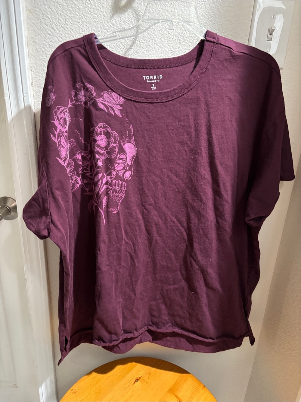 torrid Deep Plum Tee with Pink Floral Skull Graphic 2 NWOT